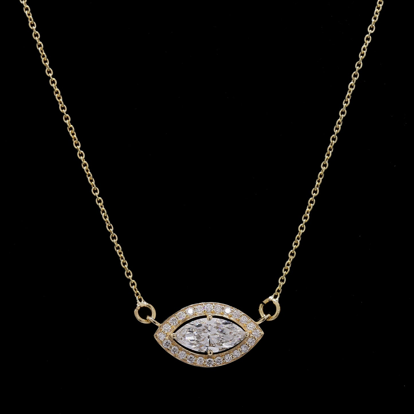 14k Gold Marquise Halo Diamond Necklace – Lab-Grown Solitaire Pendant with Halo (1.06 ct)