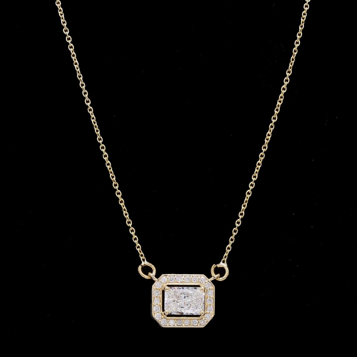 14k Gold Radiant Cut Diamond Necklace – Halo Pendant with Lab-Grown Diamonds (1.04 ct)
