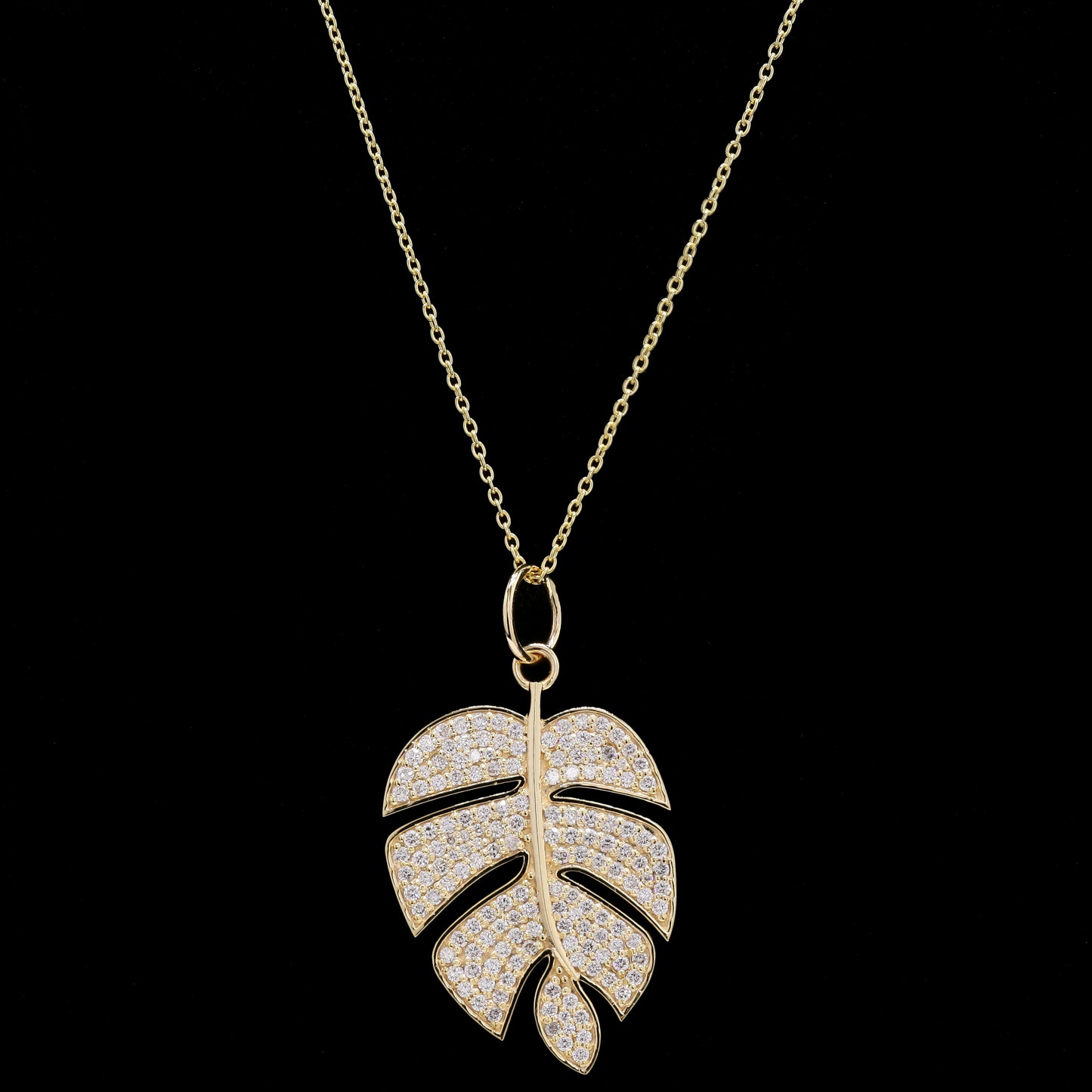14k Gold Leaf Design Diamond Necklace – Nature Inspired Pendant with Lab-Grown Diamonds (0.48 ct)