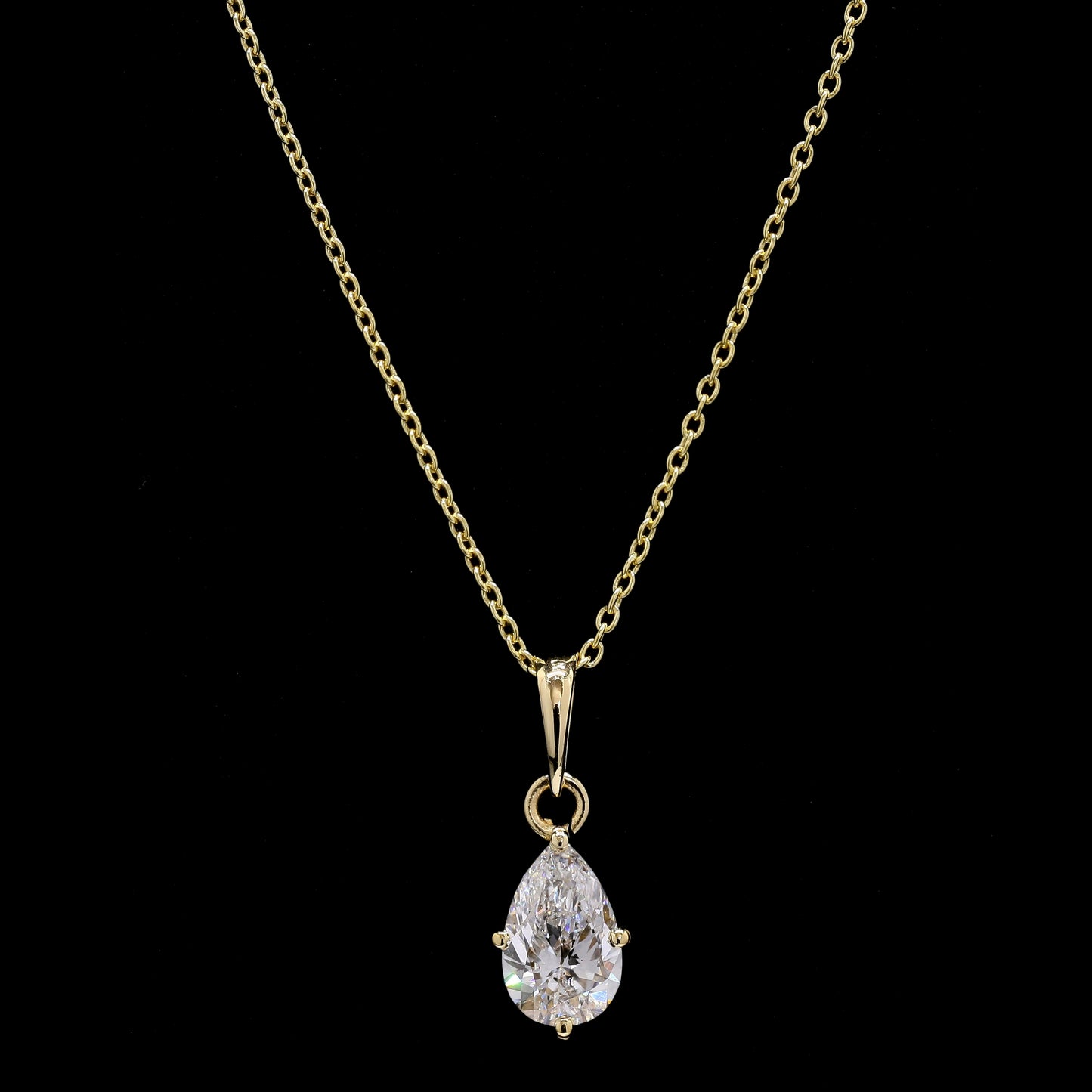 14k Gold Pear Shape Diamond Necklace – Solitaire Pendant with Lab-Grown Diamond (0.90 ct)
