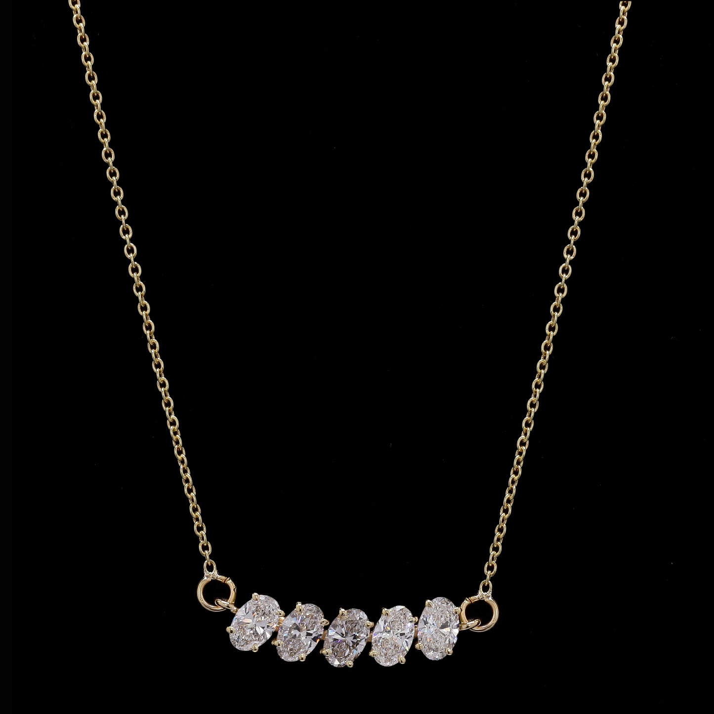 14k Gold Five Stone Diamond Necklace – Bar Design with Lab-Grown Diamonds (1.30 ct)