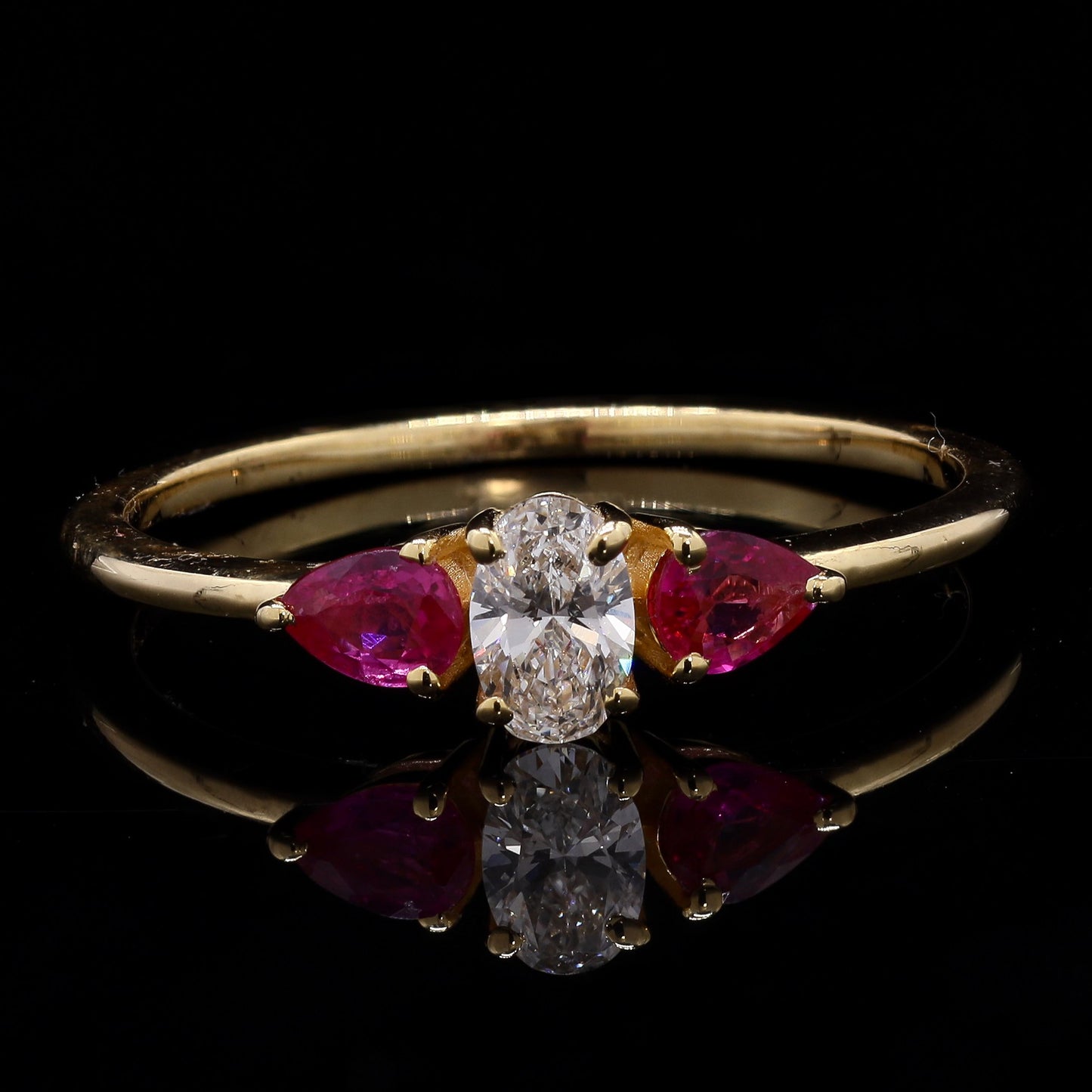 14k Gold Ruby & Diamond Ring – Elegant Solitaire with Side Stones | Fine Jewelry