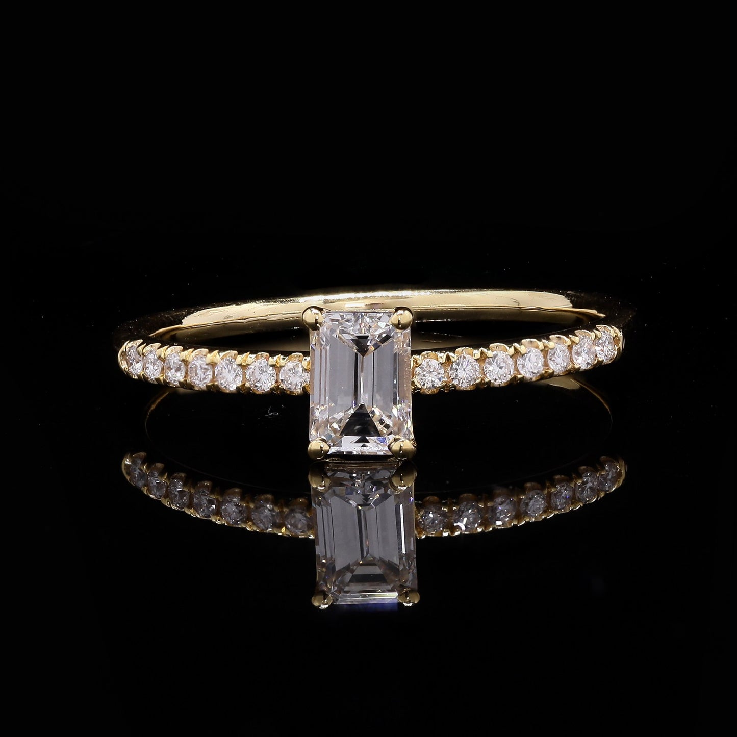 14k Gold Labgrown Diamond Ring with Emerald Cut Center Stone & Side Diamonds