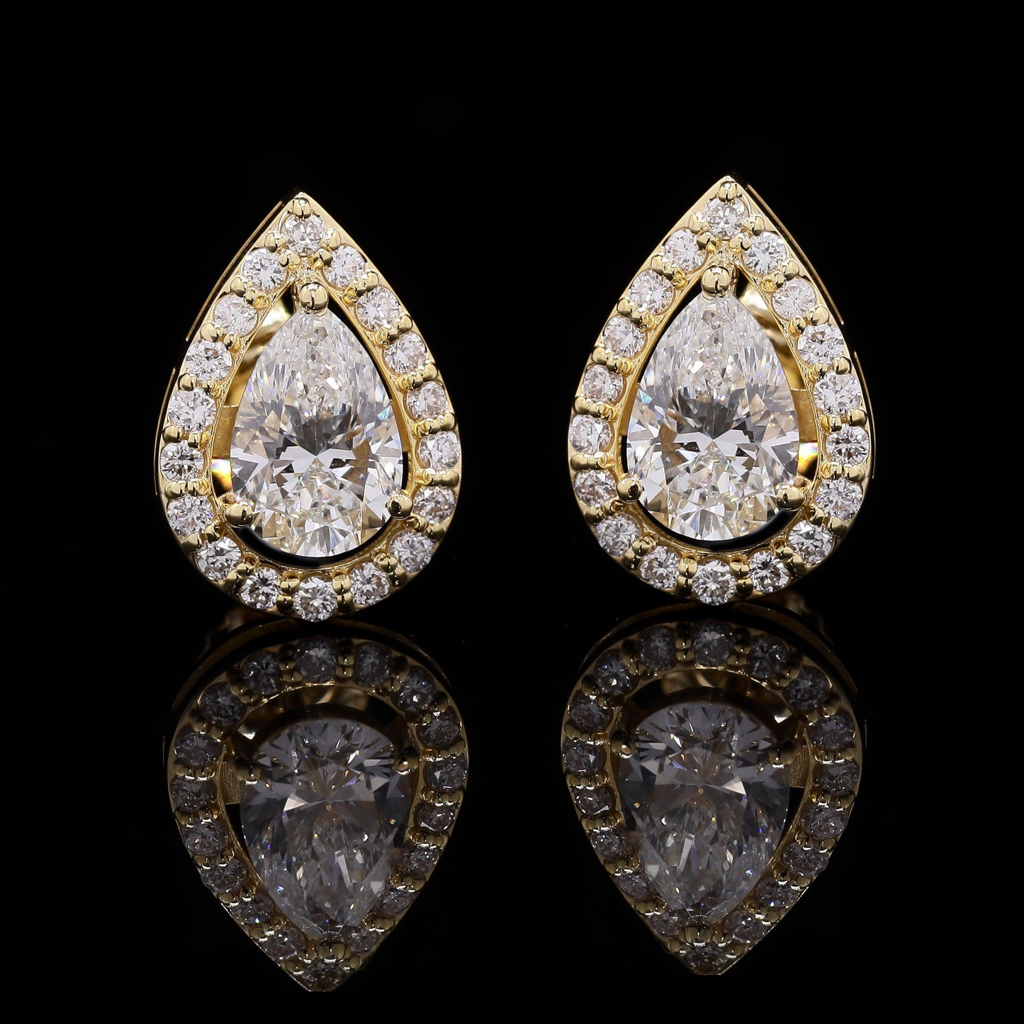 14k Gold Diamond Tops – Pear Shape Halo Earrings with Lab-Grown Diamonds