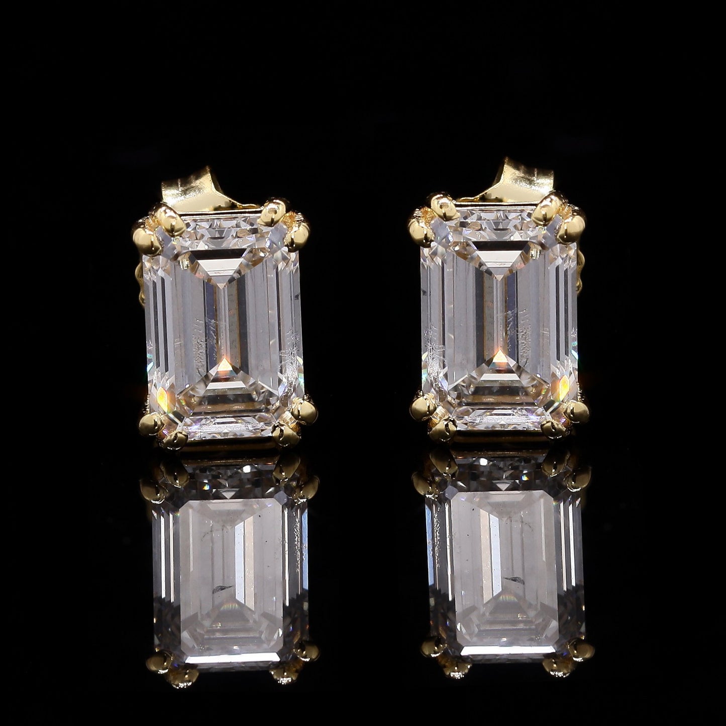 14k Gold Emerald Cut Diamond Tops – Classic Stud Earrings with Lab-Grown Diamonds (1.90 ct)
