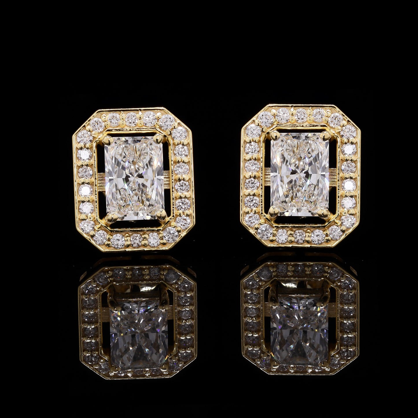 14k Gold Radiant Cut Diamond Tops – Halo Stud Earrings with Lab-Grown Diamonds (1.85 ct)