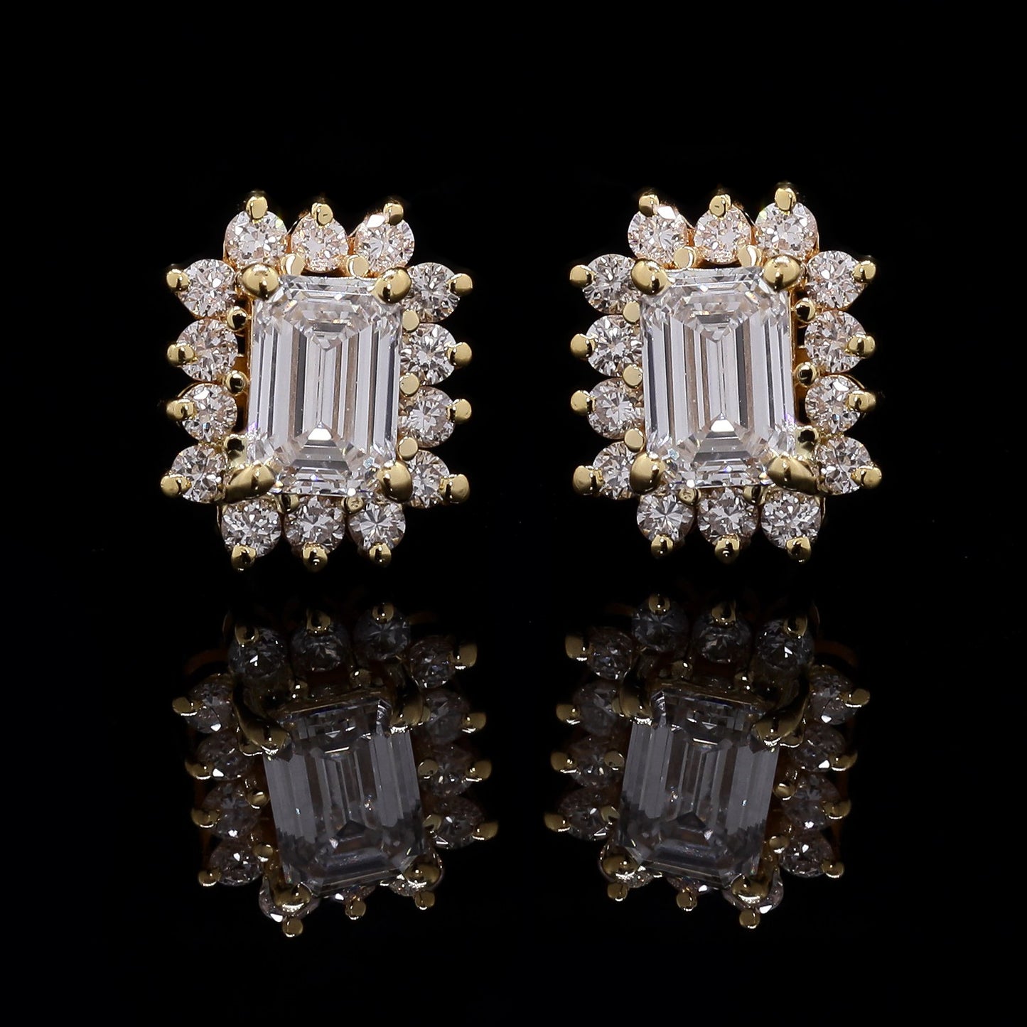 14k Gold Emerald Cut Diamond Tops – Cluster Halo Stud Earrings with Lab-Grown Diamonds (0.77 ct)