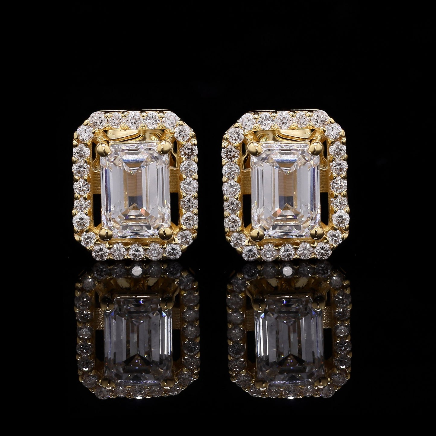 14k Gold Emerald Cut Diamond Tops – Halo Stud Earrings with Lab-Grown Diamonds (1.14 ct)