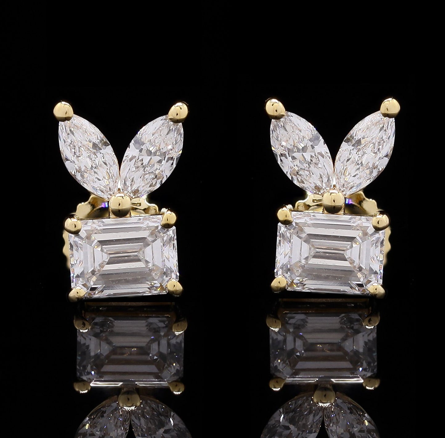 14k Gold Emerald & Marquise Cut Diamond Tops – Cluster Stud Earrings with Lab-Grown Diamonds (0.65 ct)