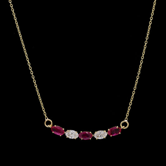 14k Gold Ruby & Diamond Necklace – Bar Design with Lab-Grown Diamonds & Natural Rubies (1.40 ct)