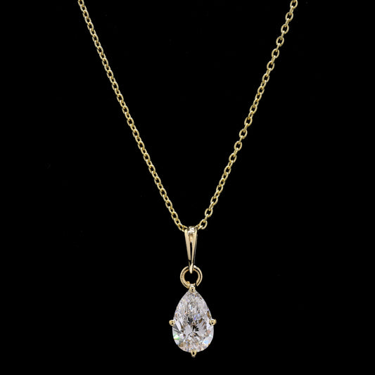 14k Gold Pear Shape Diamond Necklace – Solitaire Pendant with Lab-Grown Diamond (0.90 ct)