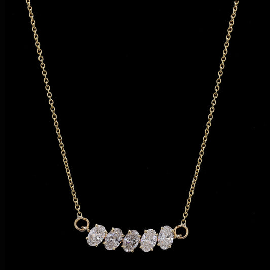 14k Gold Five Stone Diamond Necklace – Bar Design with Lab-Grown Diamonds (1.30 ct)