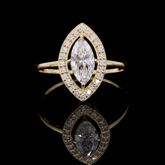 Marquise Cut Diamond Halo Ring in 14K Yellow Gold – 0.90 CT