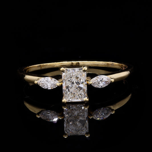 Three-Stone Radiant & Marquise Diamond Ring in 14K Yellow Gold – 0.75 CT