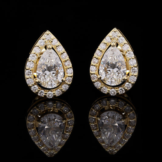 14k Gold Diamond Tops – Pear Shape Halo Earrings with Lab-Grown Diamonds