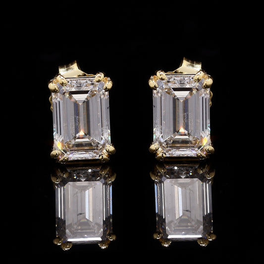 14k Gold Emerald Cut Diamond Tops – Classic Stud Earrings with Lab-Grown Diamonds (1.90 ct)