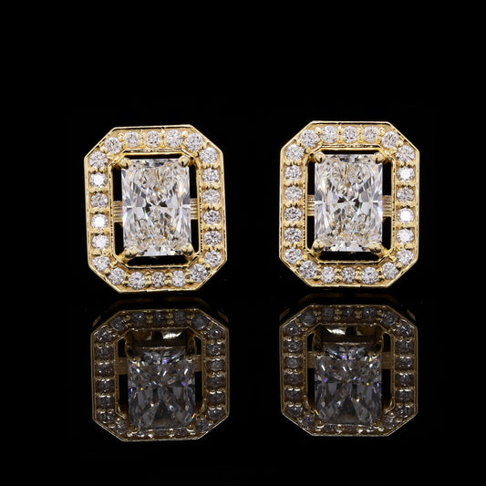14k Gold Radiant Cut Diamond Tops – Halo Stud Earrings with Lab-Grown Diamonds (1.85 ct)