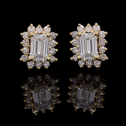 14k Gold Emerald Cut Diamond Tops – Cluster Halo Stud Earrings with Lab-Grown Diamonds (0.77 ct)