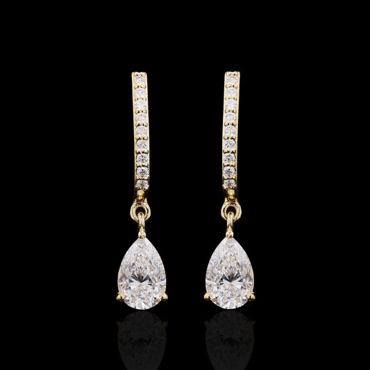 14k Gold Pear Shape Diamond Dangling Tops – Lab-Grown Diamond Earrings (1.73 ct)