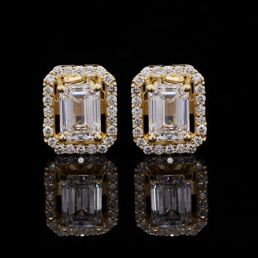 14k Gold Emerald Cut Diamond Tops – Halo Stud Earrings with Lab-Grown Diamonds (1.14 ct)